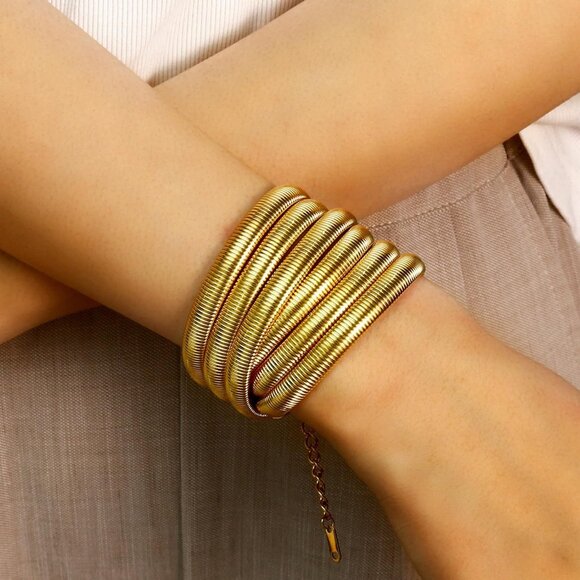 Women 3 Layer/14k Gold Snake Chain Statement Necklace Triple Layered - Picture 5 of 6